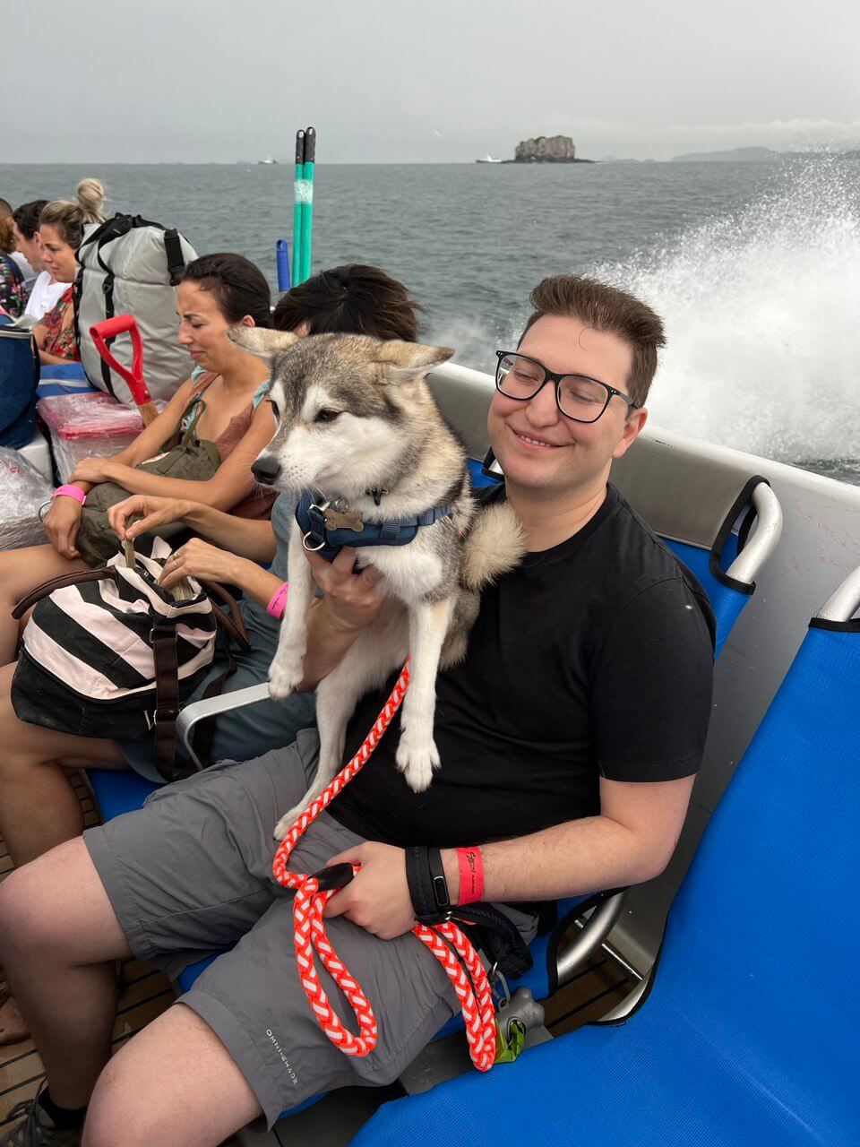 Boat ride with our husky off the Costa Rican coast