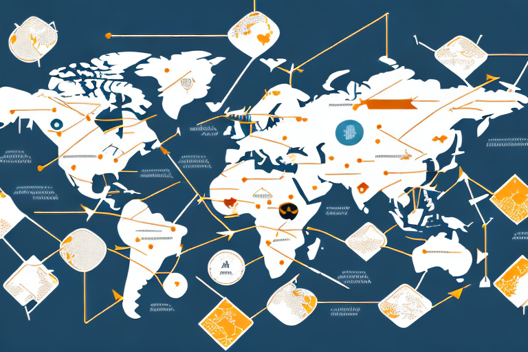 A map with arrows indicating the movement of goods between countries