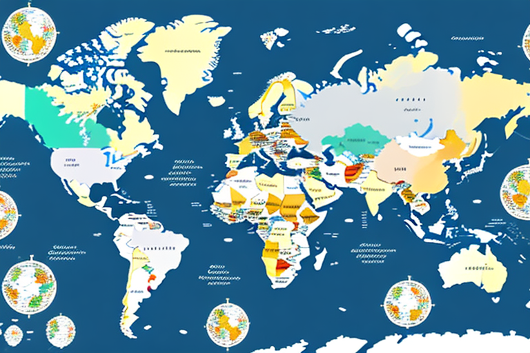 A world map with different colors to represent the different countries of origin