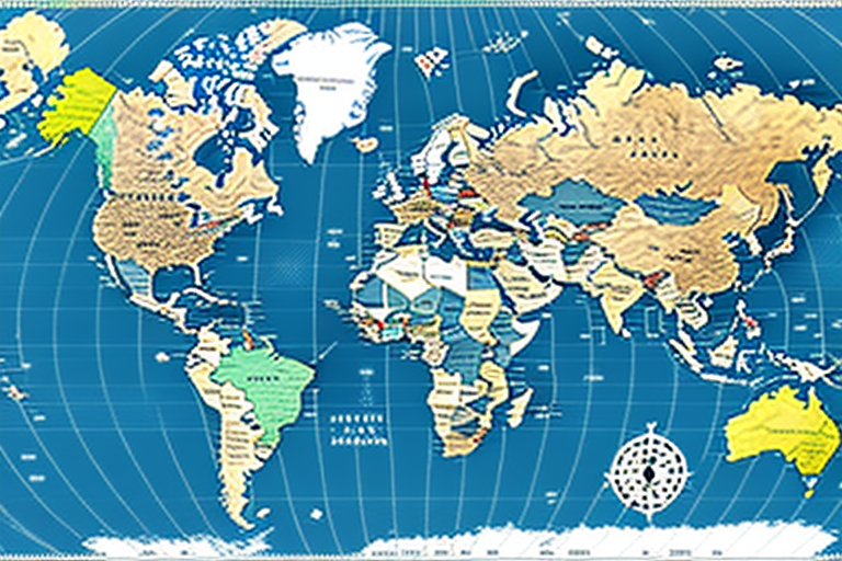 A world map with different countries highlighted in different colors to represent the varying levels of sanctions and embargoes