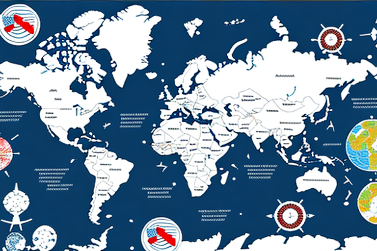 A map with arrows pointing to various countries to represent the global reach of export classification codes