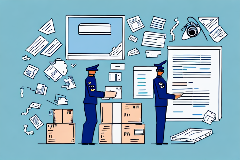 A customs officer looking at a box of goods