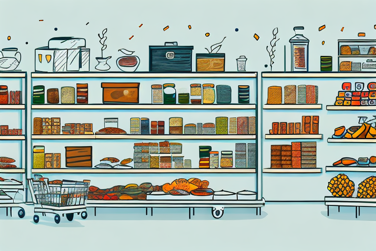 A store interior with shelves stocked with food items