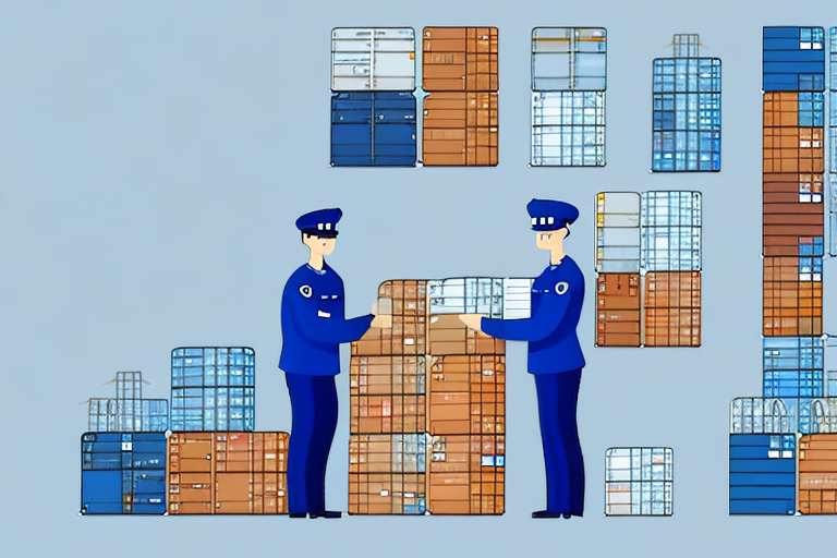 A customs officer inspecting a shipment of goods at a port