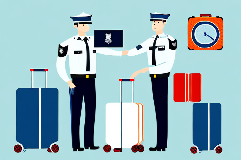 A customs officer inspecting a suitcase at an airport