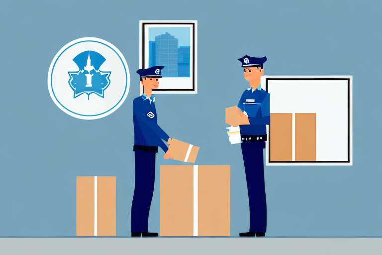 A customs officer inspecting a shipment of goods