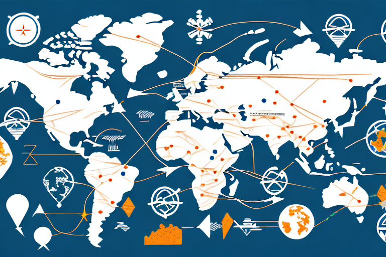 A map with arrows to represent the movement of goods across international borders