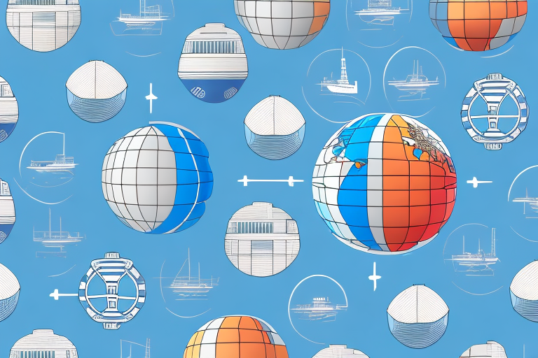 A globe with a variety of shipping containers and transportation vehicles to represent the international nature of incoterms