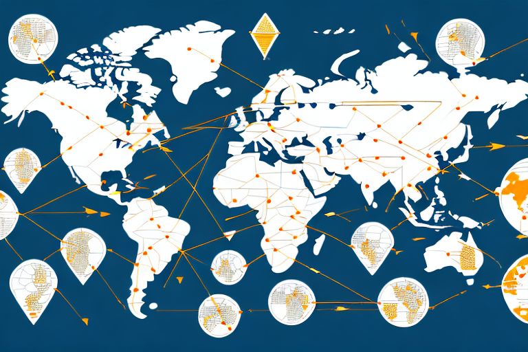 A map of the world with arrows indicating the movement of goods and services between countries