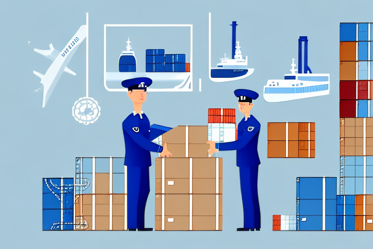 A customs officer inspecting a shipment of goods at a port