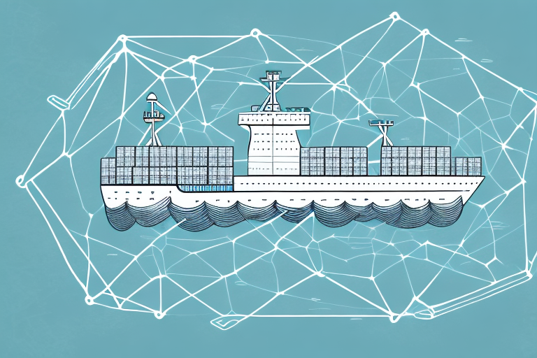 A cargo ship navigating through a complex network of waterways