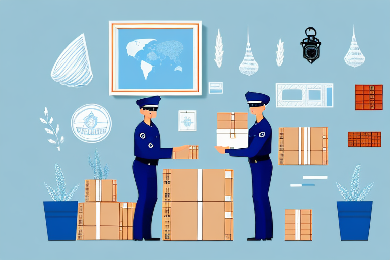 A customs officer inspecting a shipment of goods