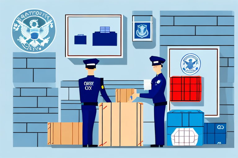 A customs officer inspecting a crate of goods at a port of entry