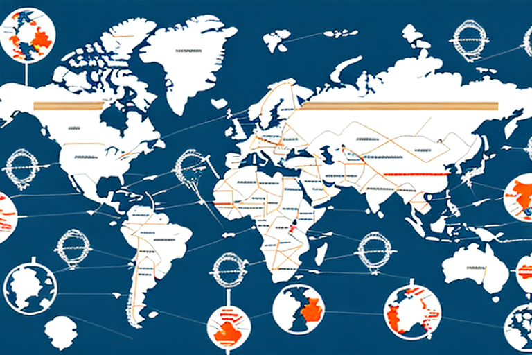 A global map with arrows pointing to different countries