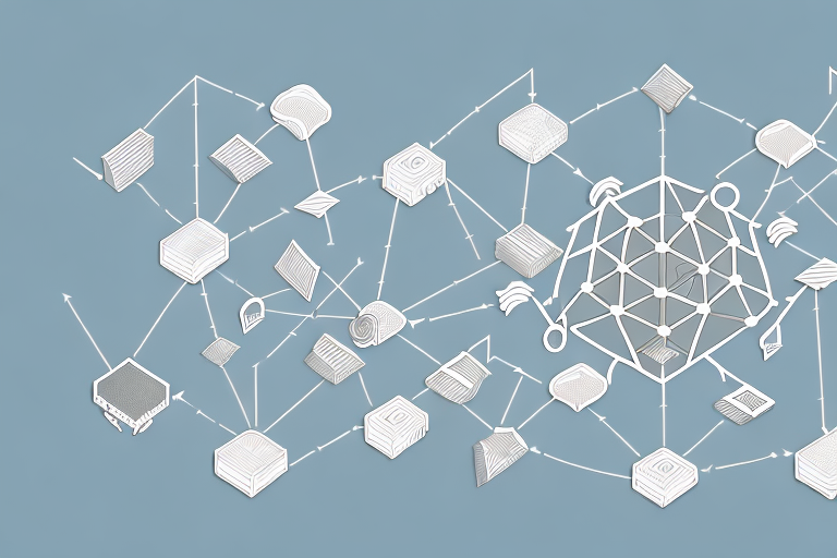 A complex network of arrows and boxes representing the various components of an export management and compliance program