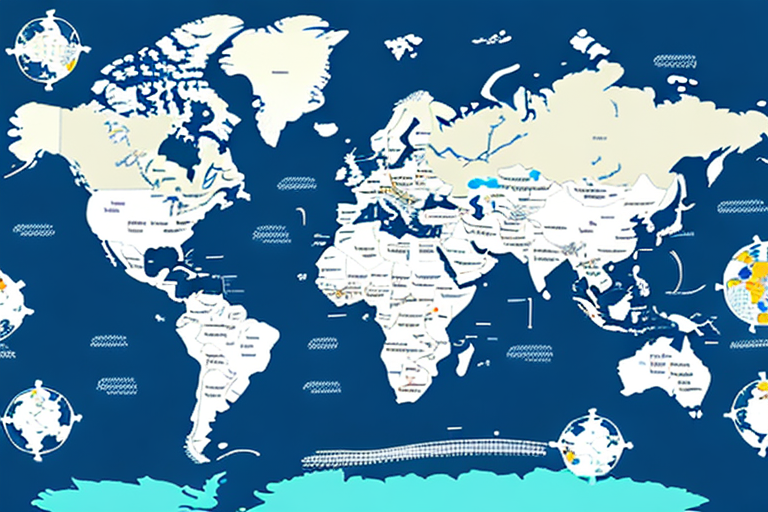 A map of the world with a spotlight highlighting a region affected by sanctions