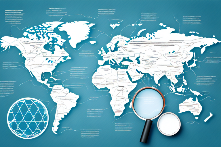 A magnifying glass hovering over a map of the world