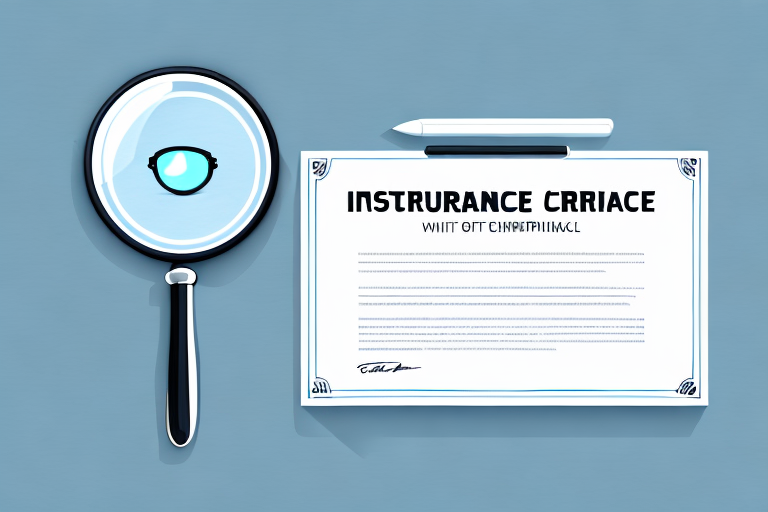 An insurance certificate with a magnifying glass hovering over it