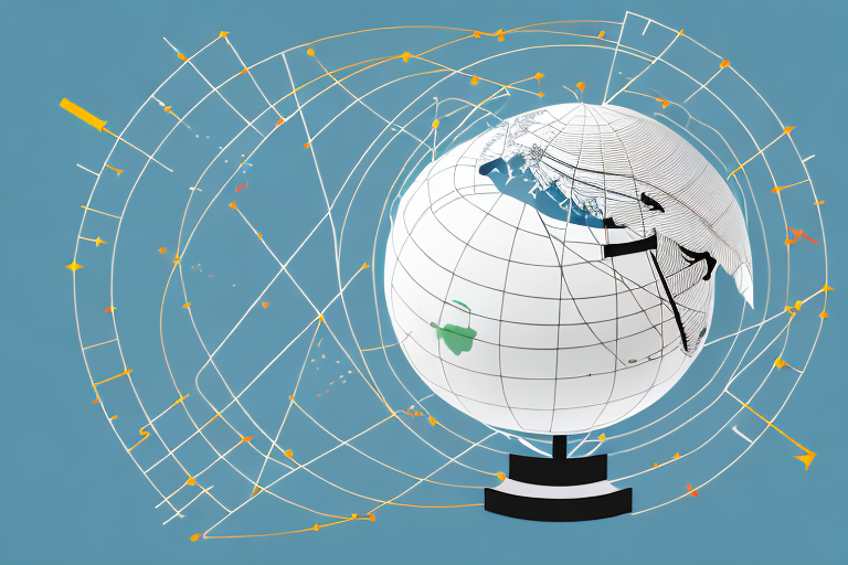 A globe with arrows and lines connecting countries to represent the international traffic of arms regulations