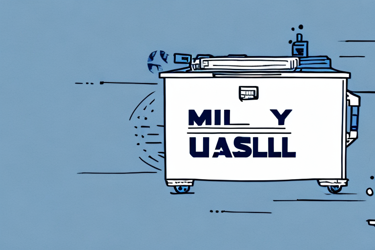 A military-style cargo container with a usml label on it