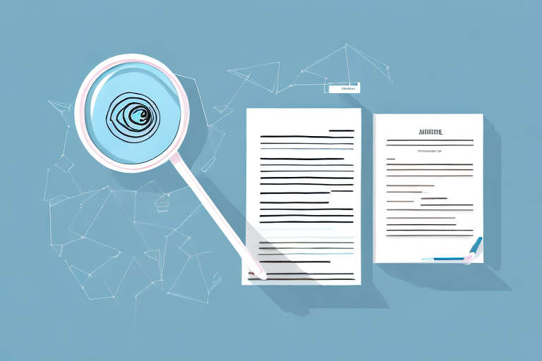 A stack of documents with a magnifying glass hovering above them