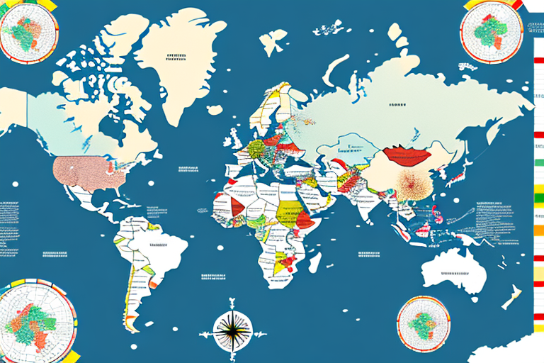 A map with different countries grouped together by color or pattern