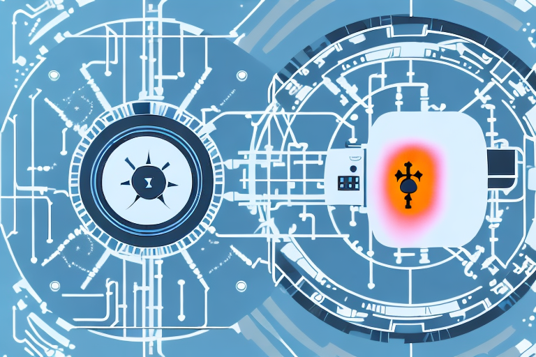 A nuclear reactor surrounded by a wall of security controls