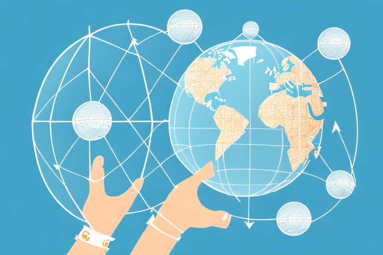 A globe with arrows pointing between countries to represent the flow of goods and services in an fta