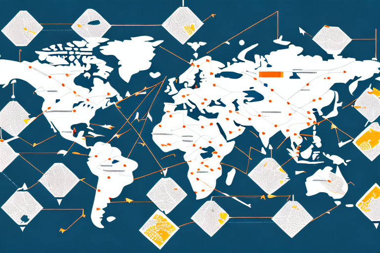 A map with arrows showing the flow of goods between countries