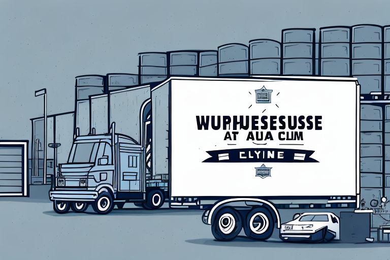 A warehouse with a customs sign and a truck parked outside