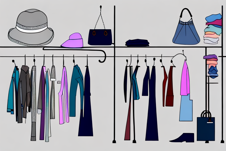 A clothing rack with a variety of garments hung up