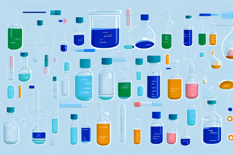 A laboratory setting with various containers of chemicals and equipment for exporting them