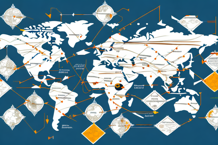 A map with arrows showing the flow of goods between countries