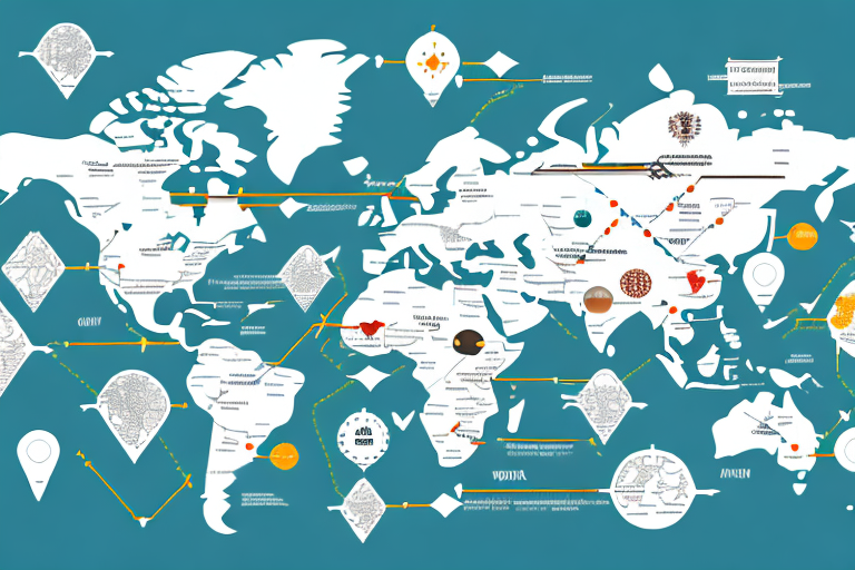 A map with arrows indicating the flow of goods and services being exported