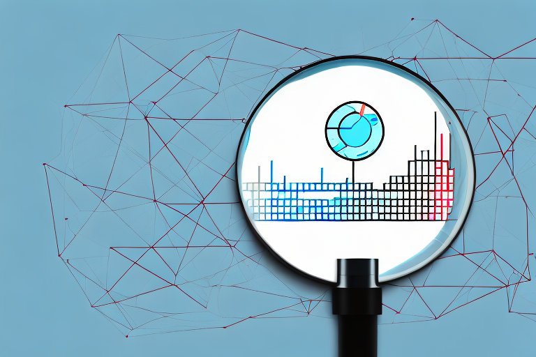 A computer with a graph of data points and a magnifying glass hovering over it