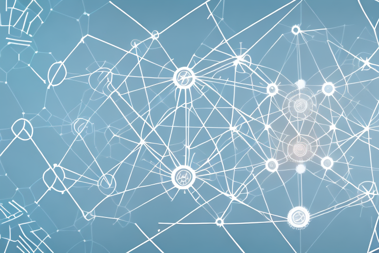 A complex network of interconnected arrows and shapes to represent the complexity of joint ventures and partnerships