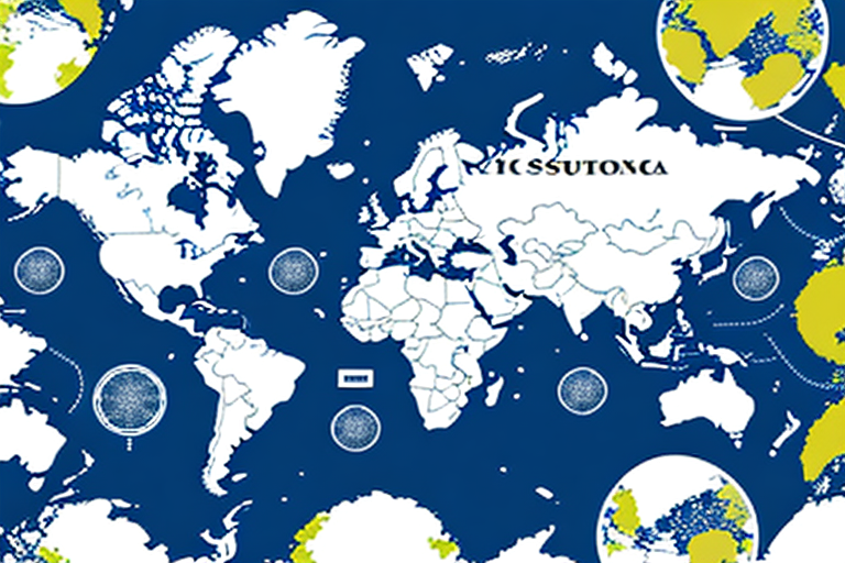 A global map with goods being imported and exported between countries