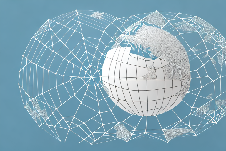 A globe with a web of lines connecting different countries