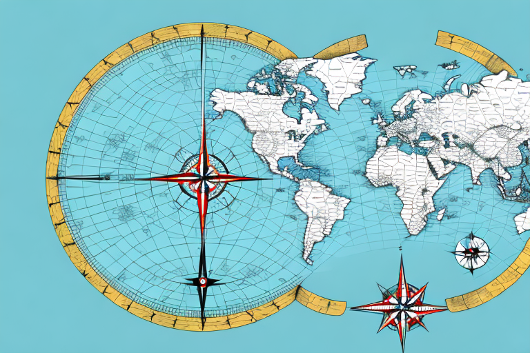 A map with a compass and a globe