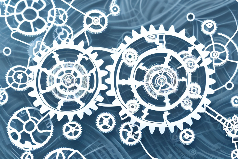 A complex network of interconnected gears and cogs to represent the intricate process of enhanced due diligence (edd)