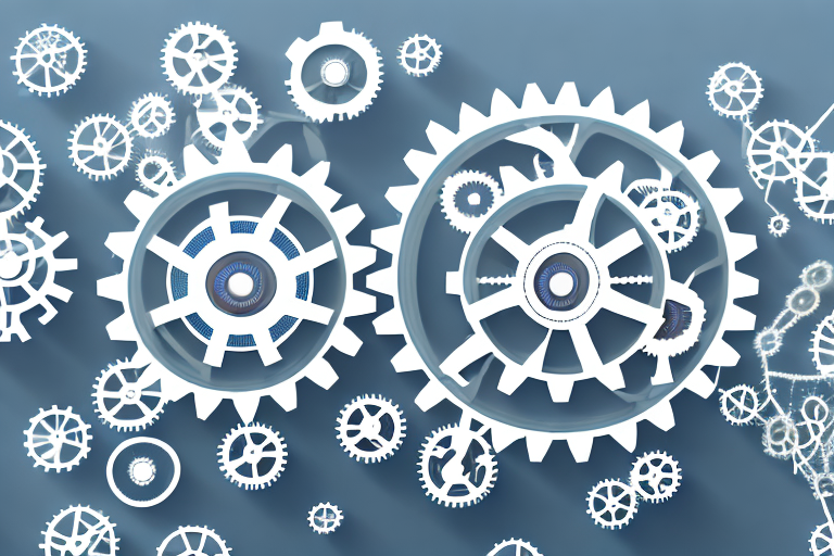 A complex system of interconnected gears and cogs to represent a compliance management system