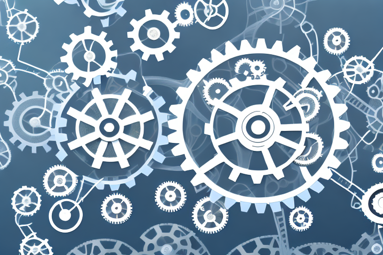 A complex network of interconnected gears and cogs representing the interplay between sanctions