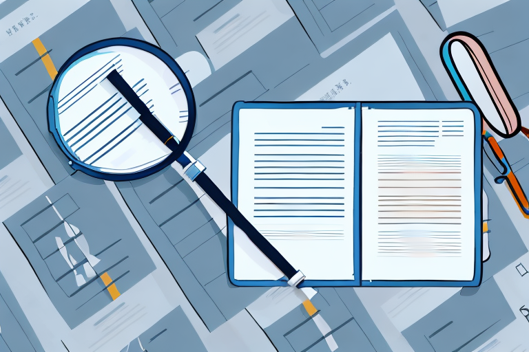 A stack of documents and a magnifying glass to represent the process of reviewing sanctions compliance