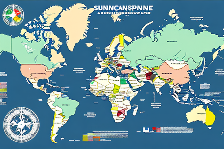 A map with various countries highlighted in different colors to represent the different levels of sanctions compliance