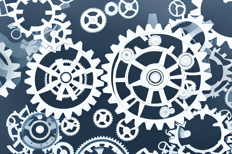 A complex system of gears and cogs representing the intricate process of developing an effective sanctions compliance training program