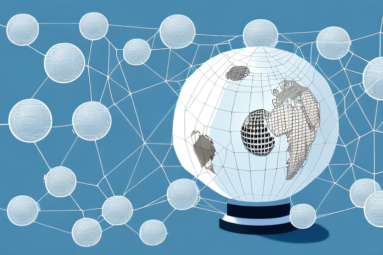 A globe with a web of financial transactions connecting different countries