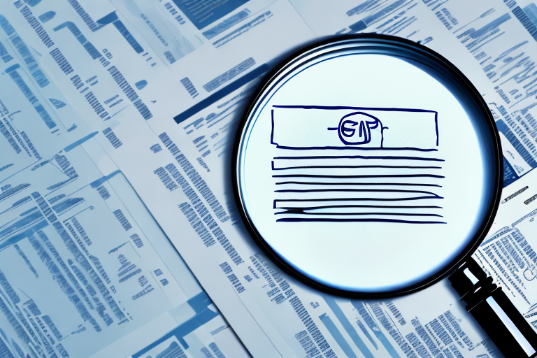 A magnifying glass hovering over a stack of documents