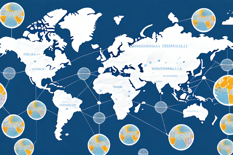 A global map with a network of financial connections between countries