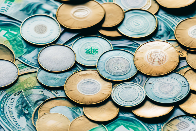 A layered stack of coins or banknotes