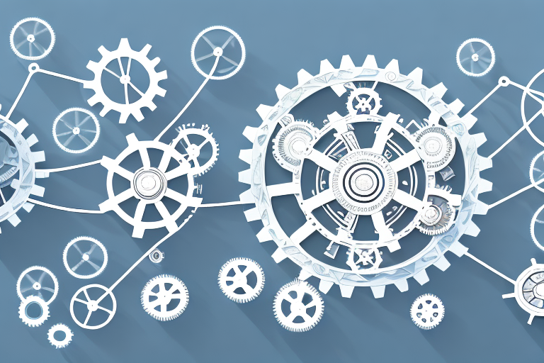 A complex system of interconnecting gears and cogs to represent the risk management process